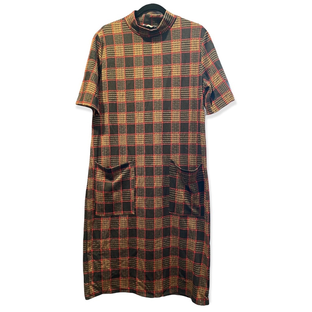 Zara Plaid Midi Box Dress with Pockets Sz L